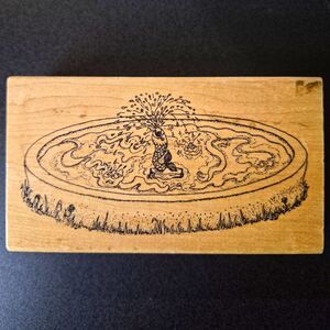 Portfolio L 515 Wood Mounted Rubber Stamp Pond Fountain Landscape Background